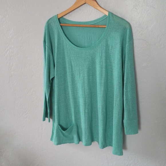 Eileen Fisher 100% Organic Linen Scoop Neck Pocket Sweater In Seafoam L - Picture 13 of 13